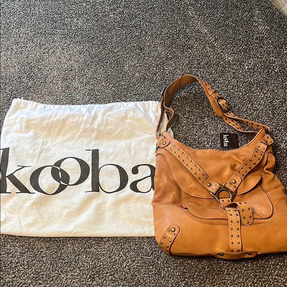 NWT Kooba Tan Leather Hobo Bag with Metal Hardware
